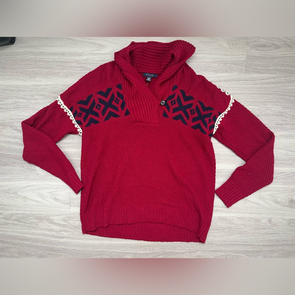Chaps Women’s XL Red Fair Isle Shawl Collar Sweater NWT Holiday